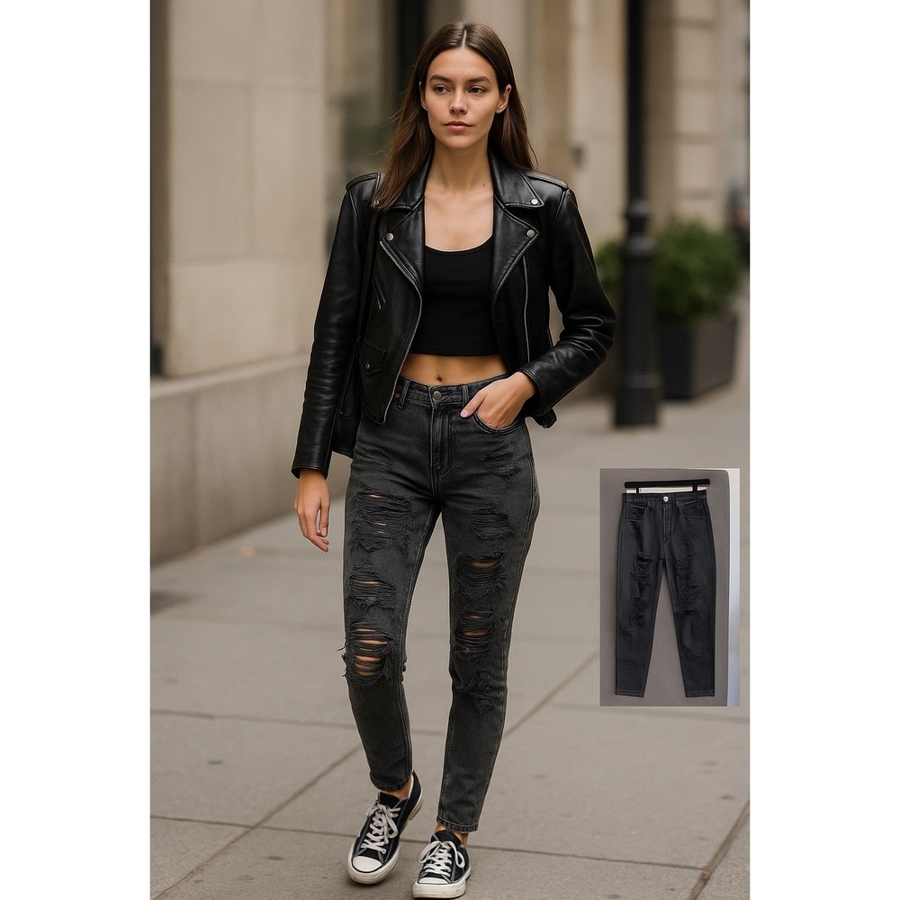 Melville Boyfriend Jeans Black‎ Wash Distressed Denim Sz 26"(Fits 28") Indie Y2k